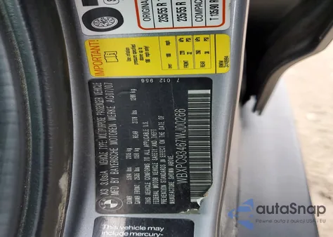 2007 BMW X3 3.0Si из США, поврежденный, VIN WBXPC93467WJ00266